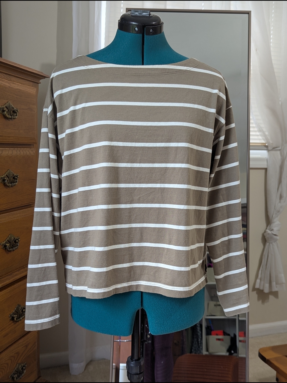 Old Navy Taupe and White Striped Top